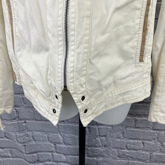 Oui Moments Beige Zip Front Leather Trimmed Jacket Size 10 NWT - Picture 2 of 10